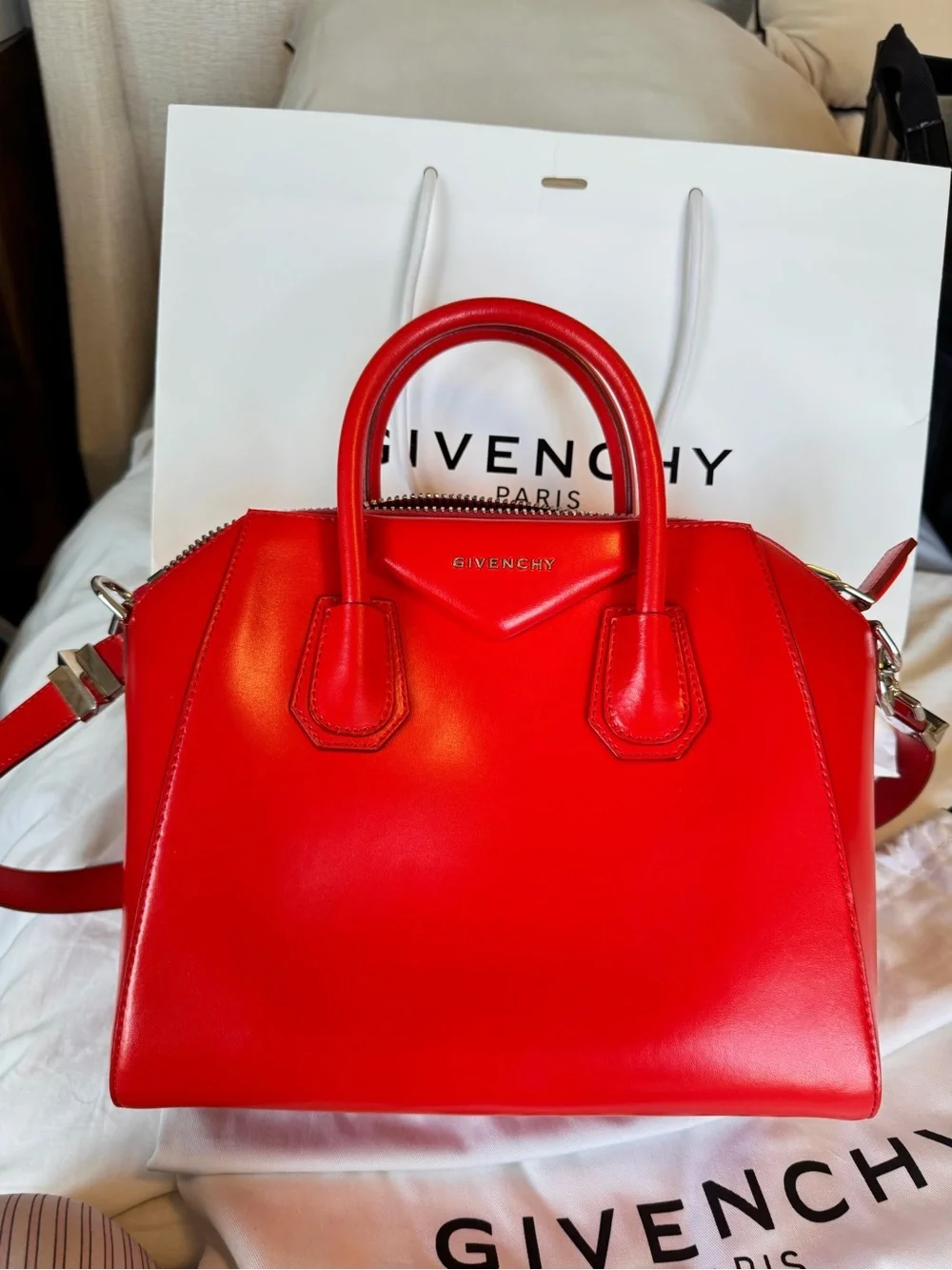 Givenchy Red Leather Satchel with Top Handles
